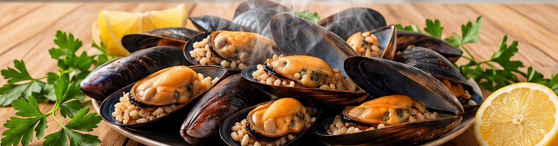 Toptan satışa hazırlanmış midye dolma tabağı